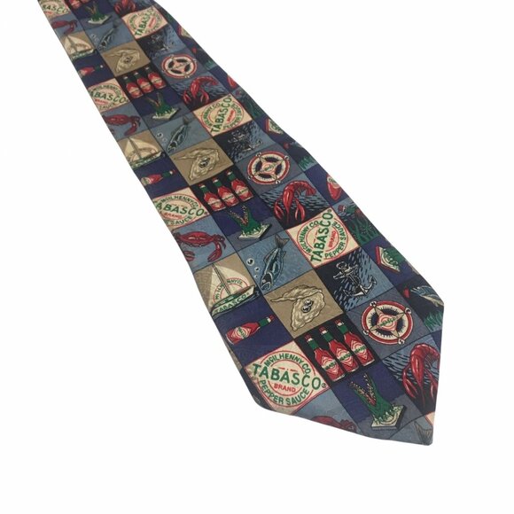Tabasco Tie Hot Sauce 100% Silk Necktie Crab Oysters Nautical Theme peppers - Picture 1 of 7
